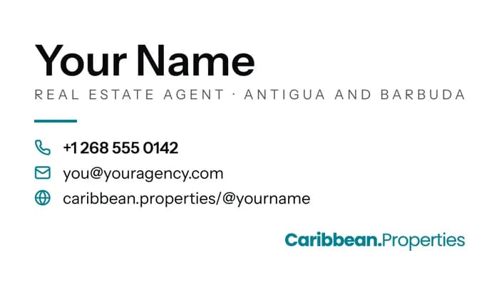 The front of a sample business card: Your Name, Real Estate Agent, and a profile link