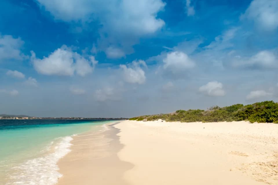 The empty white-sand beach on Klein Bonaire