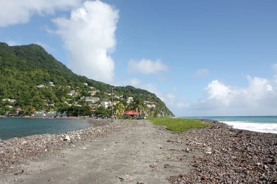 The hillside village overlooking the bay at Scotts Head, Dominica