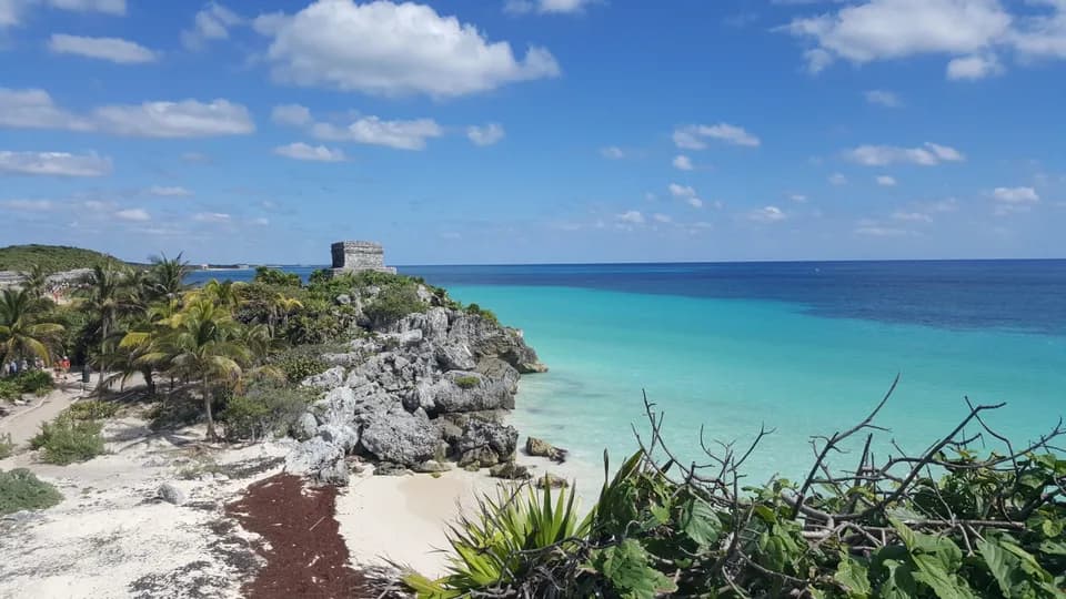 The Mayan ruins above the beach at Tulum, Mexico