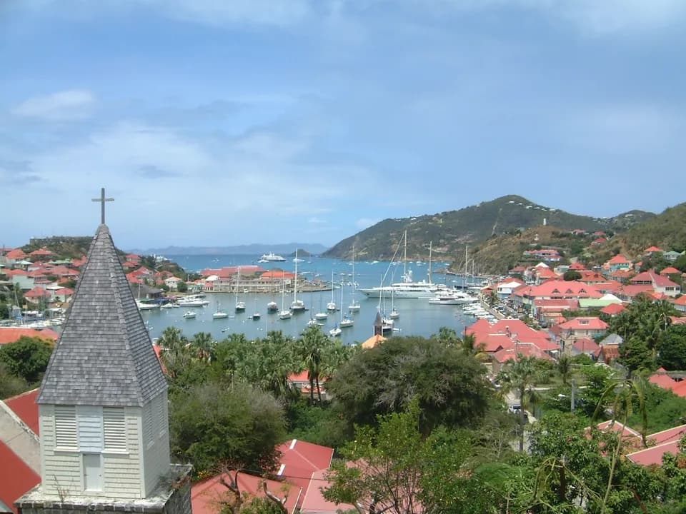 Yachts in Gustavia harbour, seen from above, Saint Barthélemy