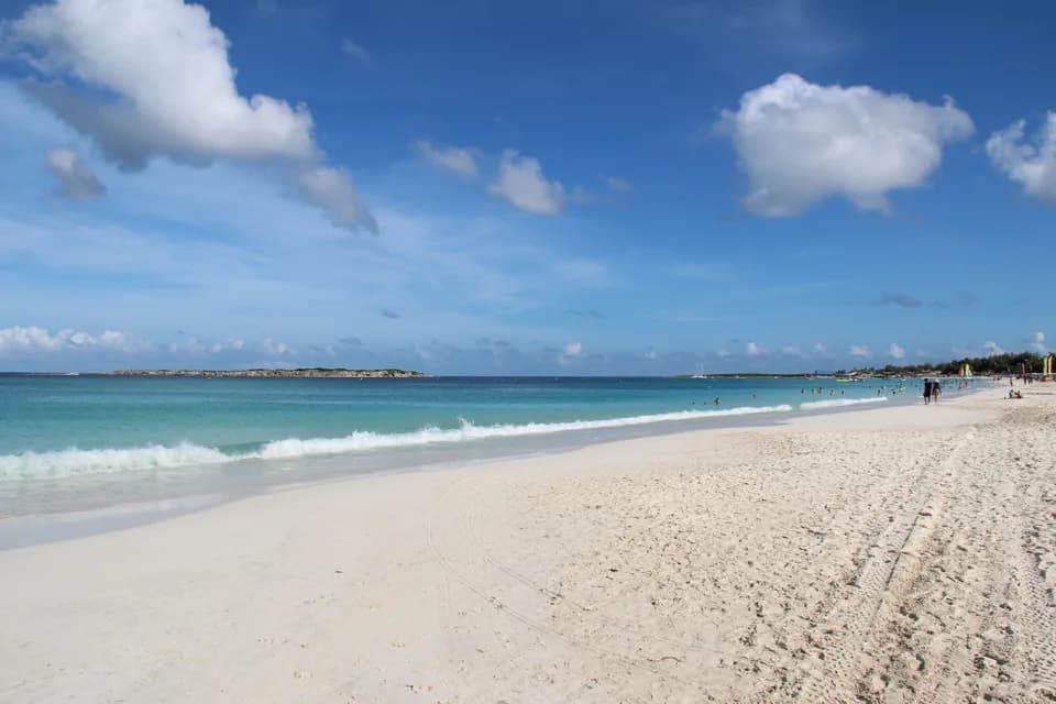 The curve of Orient Bay beach on Saint Martin