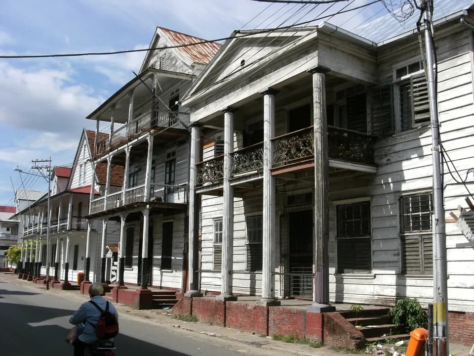 Colonial-style wooden houses in Paramaribo, Suriname