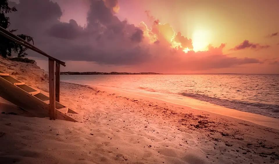 Sunset over the beach at Grace Bay, Providenciales